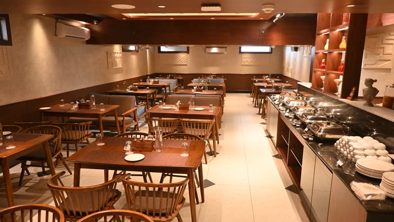 The multi-cuisine restaurant set for buffet service