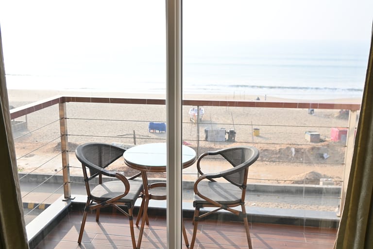 View from a Platinum Double balcony over sand and sea